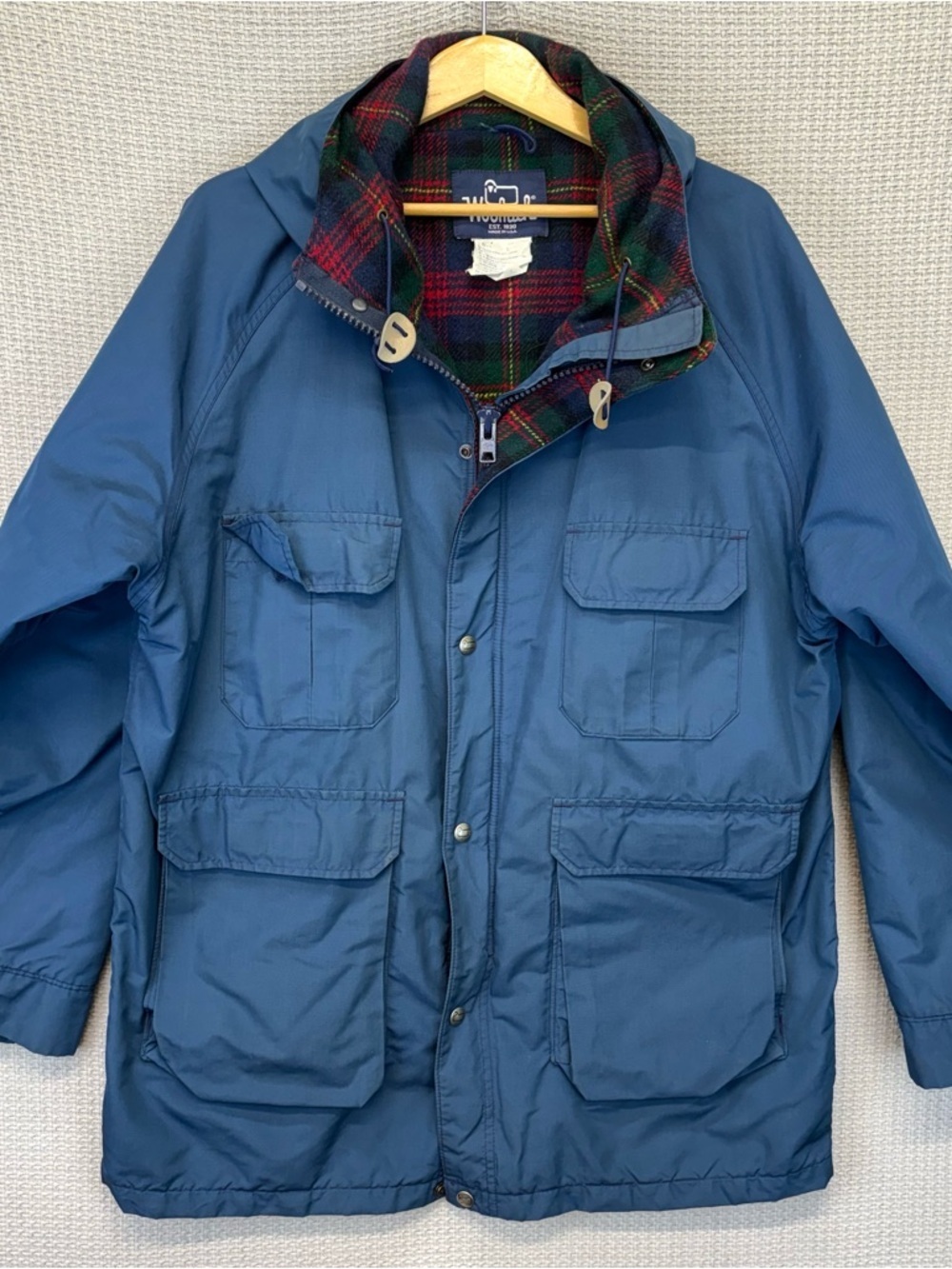 Vintage Woolrich Jacket Women’s Large Blue Wool Lined Coat Chore Wind Rain